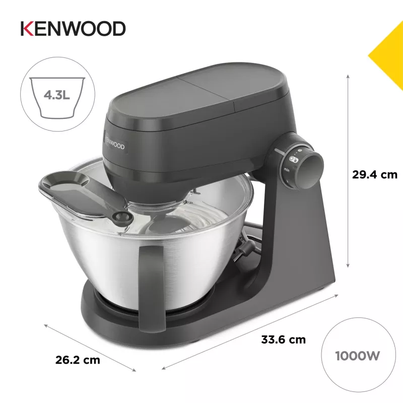 Robot de cocina Kenwood KHC30.070GY — 1000 W, bol de acero inoxidable de 4,3 L, control giratorio, gris