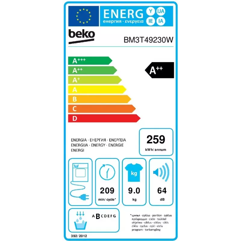 Secadora Beko BM3T49230W de libre instalación carga frontal 9 kg A++ Blanco