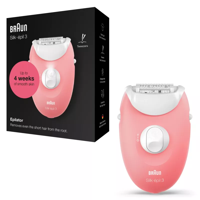 Braun Silk-épil 3 3-176 depiladora con 3 extras, rosé, blanco, 20 pinzas, afeitado, AC, 100 - 240 V, 50 - 60 Hz