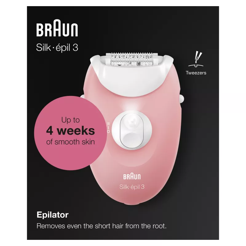 Braun Silk-épil 3 3-176 depiladora con 3 extras, rosé, blanco, 20 pinzas, afeitado, AC, 100 - 240 V, 50 - 60 Hz