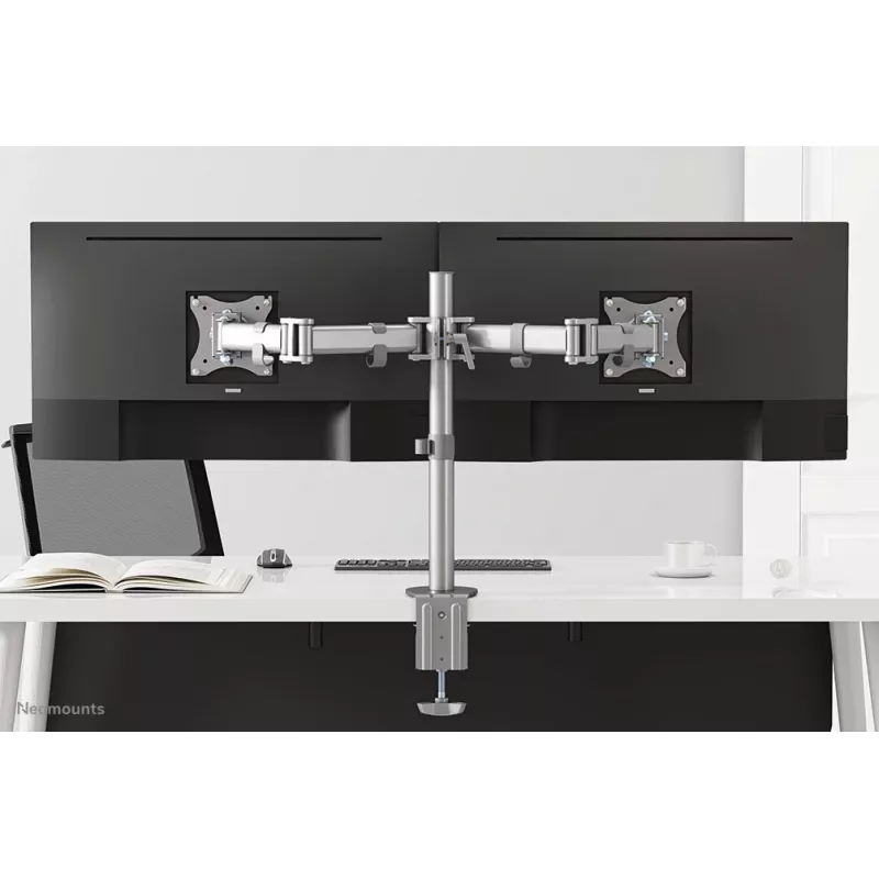 Neomounts NM-D135DSILVER Soporte para monitor 10-27 inch, pinza de mesa/pasacables de mesa, 8 kg, 25,4 cm (10 inch), 68,6 cm (27 inch), 100 x 100 mm, Plata