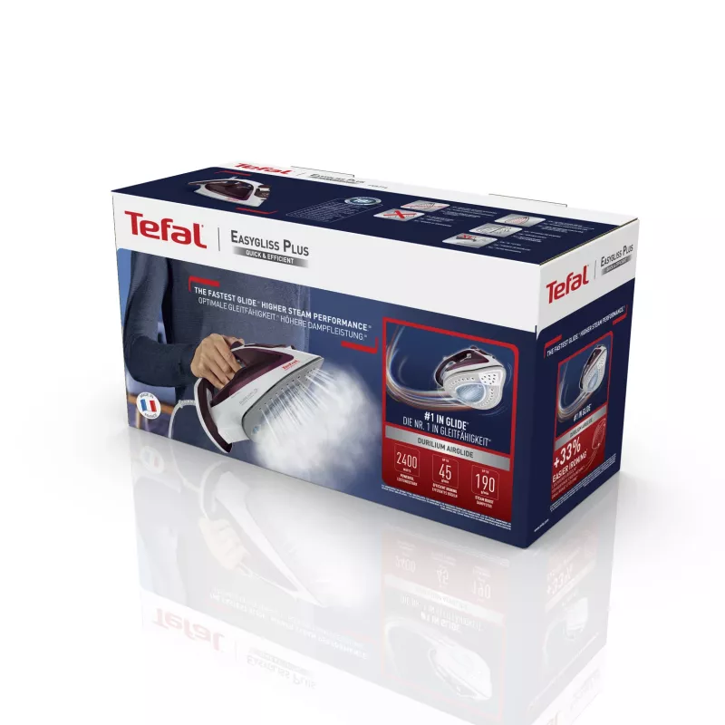 Tefal EasyGliss Plus FV5714 Plancha en seco y de vapor Suela Durilium 2400 W Burdeos, Blanco