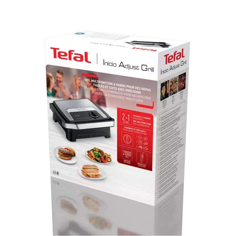 Parrilla de contacto Tefal Inicio Adjust GC272D10 con placas antiadherentes y temperatura ajustable