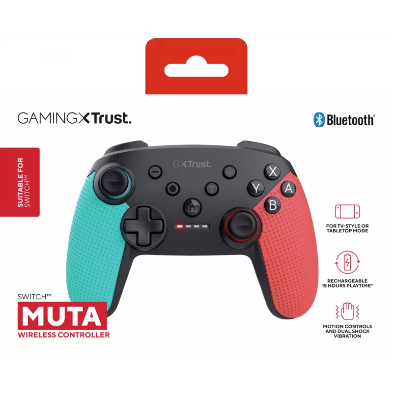 Trust GXT 1246B Muta Negro, Azul, Rojo Bluetooth Mando de juegos Nintendo Switch, Nintendo Switch Lite