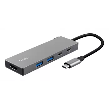 Hub USB Type-C TRUST 26062 — HDMI + USB 3.2 Gen 1 Type-A y Type-C, Gris, 5 conexiones
