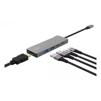 Hub USB Type-C TRUST 26062 — HDMI + USB 3.2 Gen 1 Type-A y Type-C, Gris, 5 conexiones