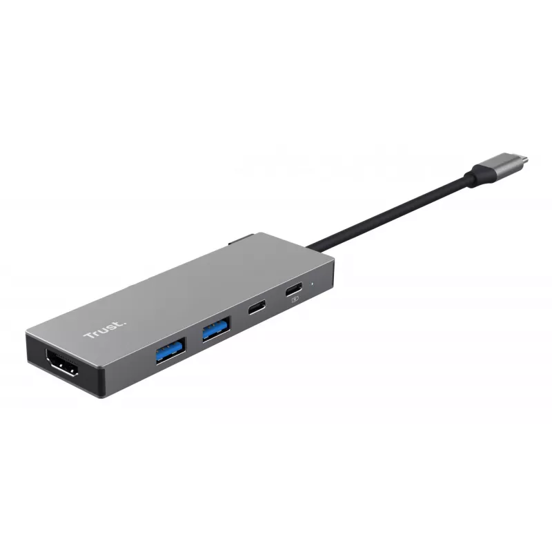 Hub USB Type-C TRUST 26062 — HDMI + USB 3.2 Gen 1 Type-A y Type-C, Gris, 5 conexiones