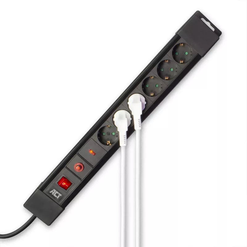Regleta de enchufes ACT con 6 tomas y protección contra sobretensiones, 6 salidas AC, Tipo F, 230 V, 16 A, 1,5 mm², Tipo F (Schuko)