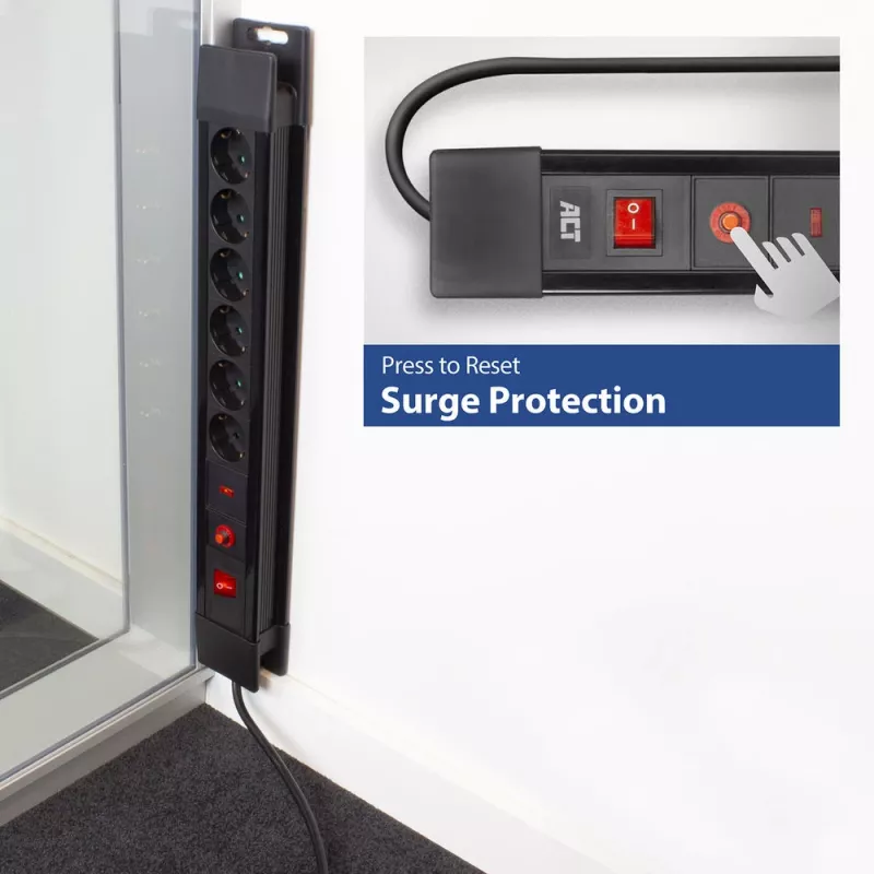 Regleta de enchufes ACT con 6 tomas y protección contra sobretensiones, 6 salidas AC, Tipo F, 230 V, 16 A, 1,5 mm², Tipo F (Schuko)