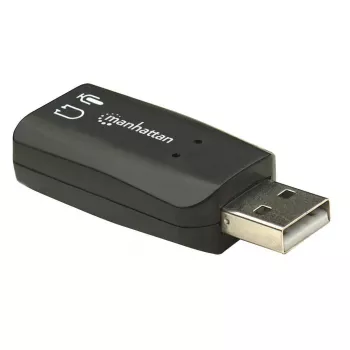Adaptador de sonido Manhattan USB-A, USB-A a entrada de micrófono y salida de audio de 3,5 mm, 480 Mbit/s (USB 2.0), compatible con sonido envolvente 3D y virtual 5.1, Hi-Speed USB, negro, tres años de garantía