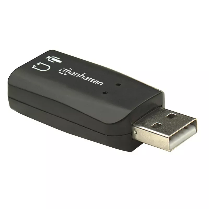 Manhattan 150859 adaptador de sonido 3D USB-A, de USB-A a entrada de micrófono y salida de audio de 3,5 mm, 480 Mbps (USB 2.0), estéreo