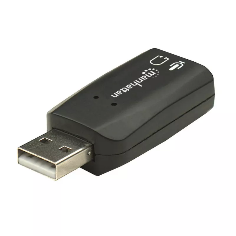 Manhattan 150859 adaptador de sonido 3D USB-A, de USB-A a entrada de micrófono y salida de audio de 3,5 mm, 480 Mbps (USB 2.0), estéreo