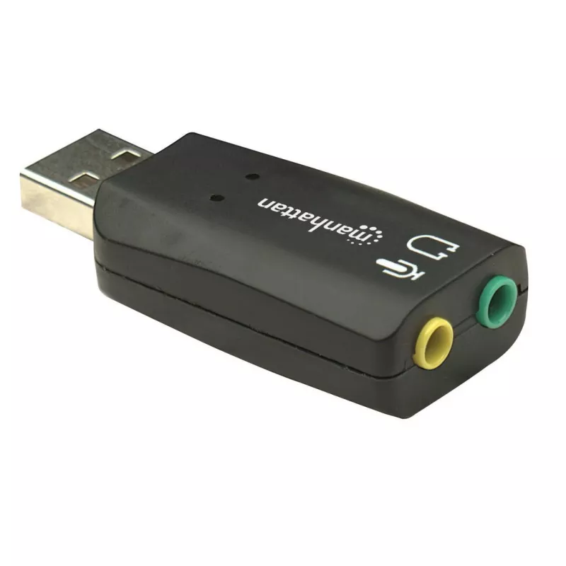 Manhattan 150859 adaptador de sonido 3D USB-A, de USB-A a entrada de micrófono y salida de audio de 3,5 mm, 480 Mbps (USB 2.0), estéreo