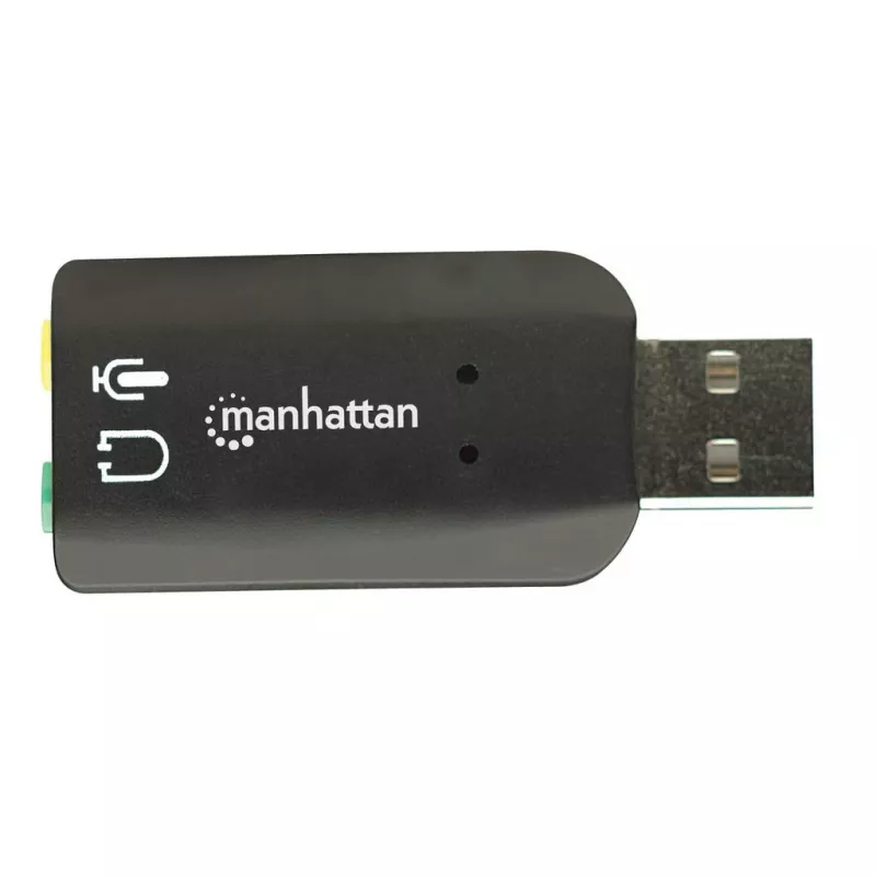Manhattan 150859 adaptador de sonido 3D USB-A, de USB-A a entrada de micrófono y salida de audio de 3,5 mm, 480 Mbps (USB 2.0), estéreo
