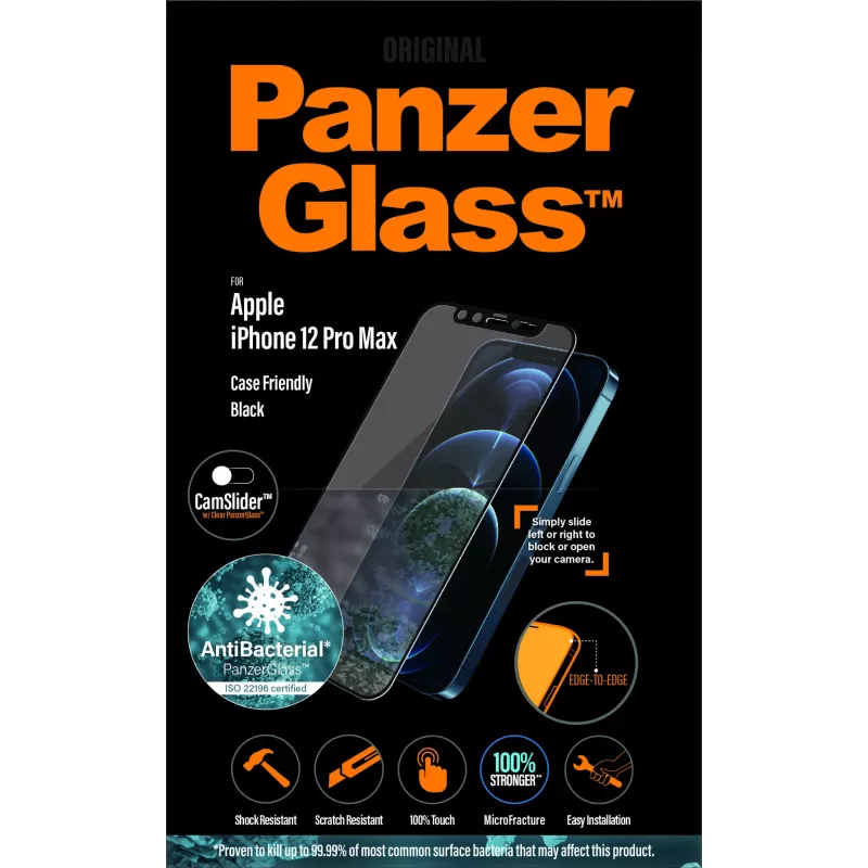 Protector de pantalla PanzerGlass ® CamSlider® iPhone 12 Pro Max | sin bordes
