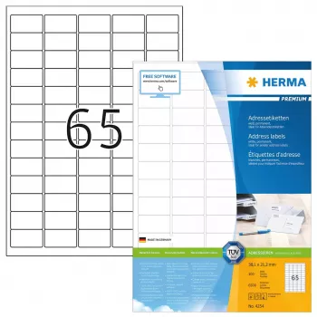Etiquetas de direcciones Premium HERMA A4 38,1x21,2 mm 6500 uds.