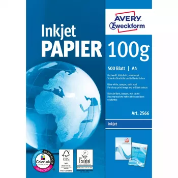 Papel de impresora A4 Avery Bright White Inkjet 500 hojas