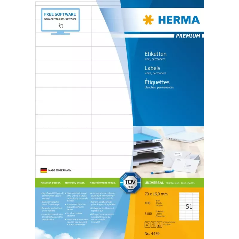 Etiquetas autoadhesivas para impresora HERMA Premium A4 70x16,9 mm