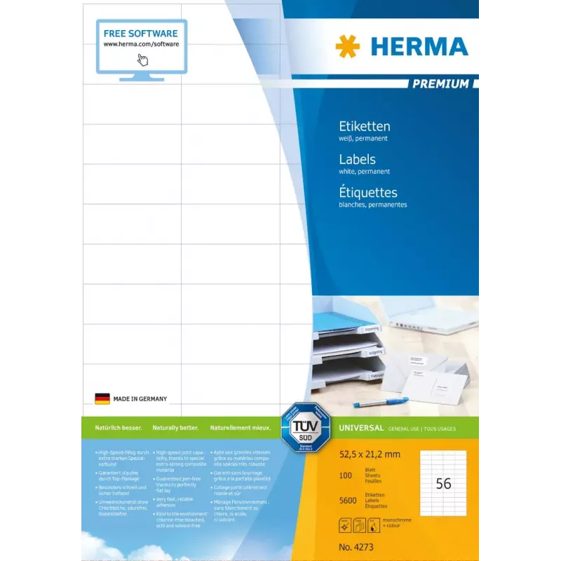 Etiquetas autoadhesivas para impresora HERMA Labels Premium A4 52,5x21,2 mm