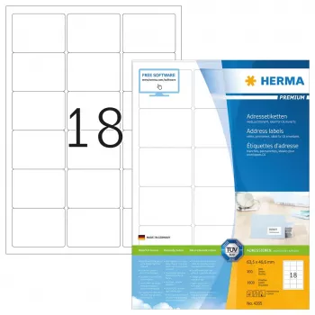 Etiquetas de direcciones Premium HERMA 63,5 x 46,6 mm 1800 unidades