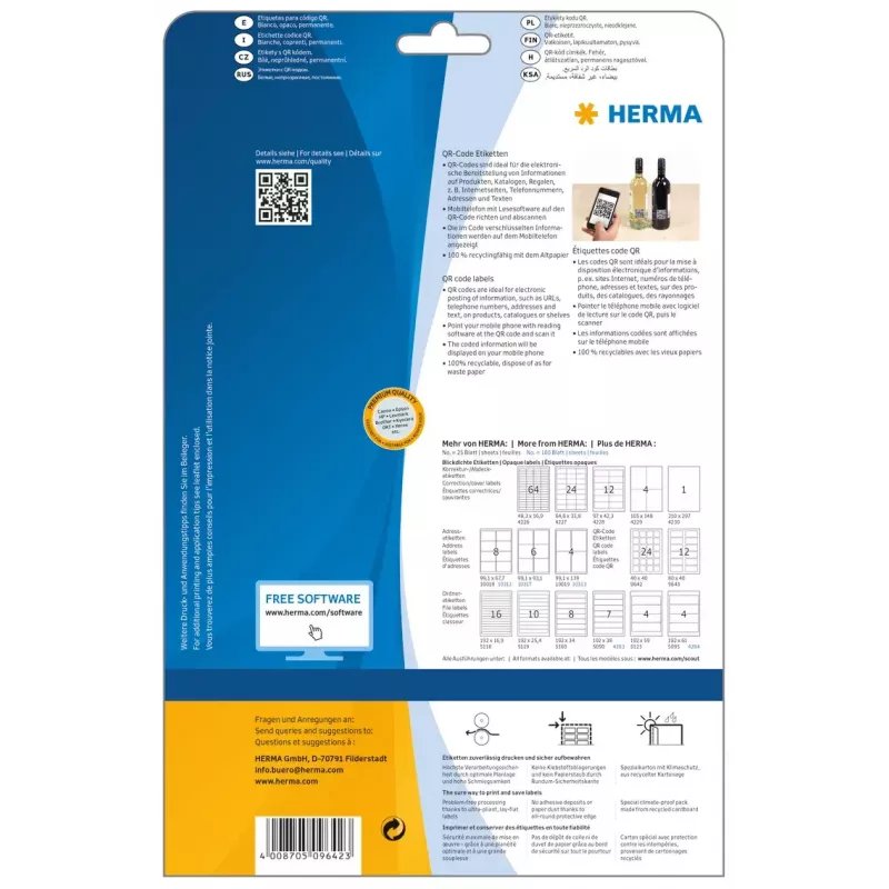 Etiquetas con código QR HERMA 9642 A4 40x40 mm cuadradas papel blanco