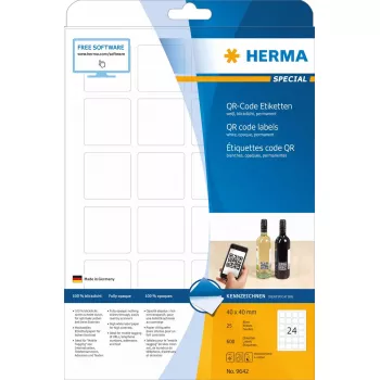 Etiquetas con código QR HERMA 9642 A4 40x40 mm cuadradas papel blanco