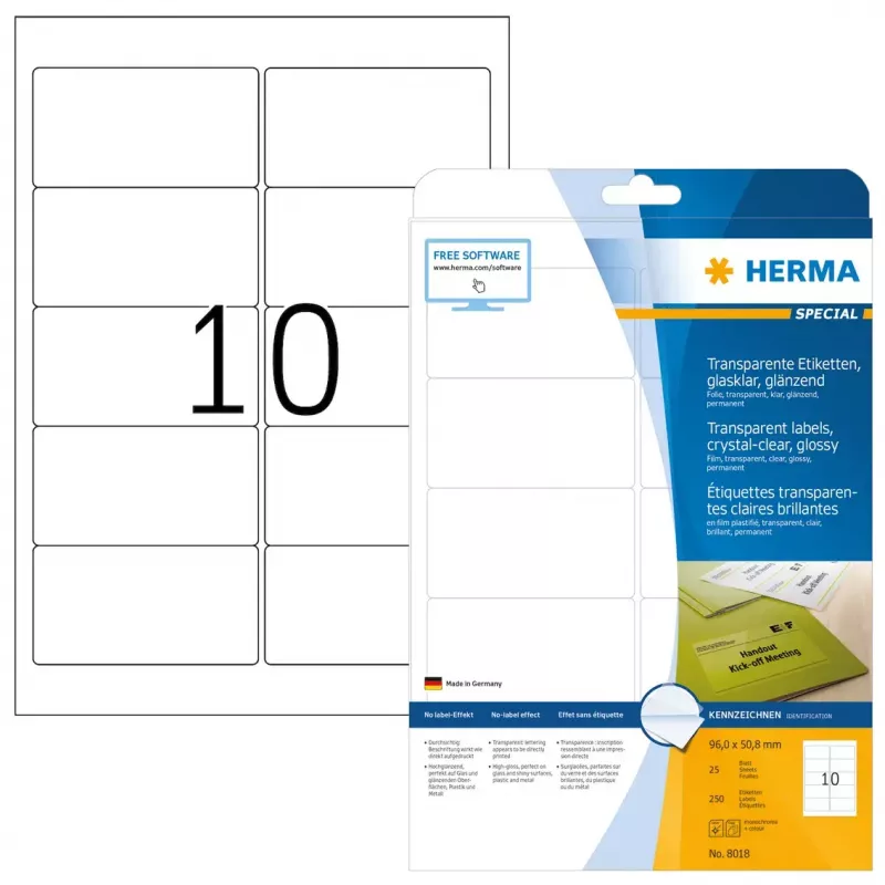 Etiqueta autoadhesiva para impresora HERMA Labels transparente cristalino A4 96x50,8 mm