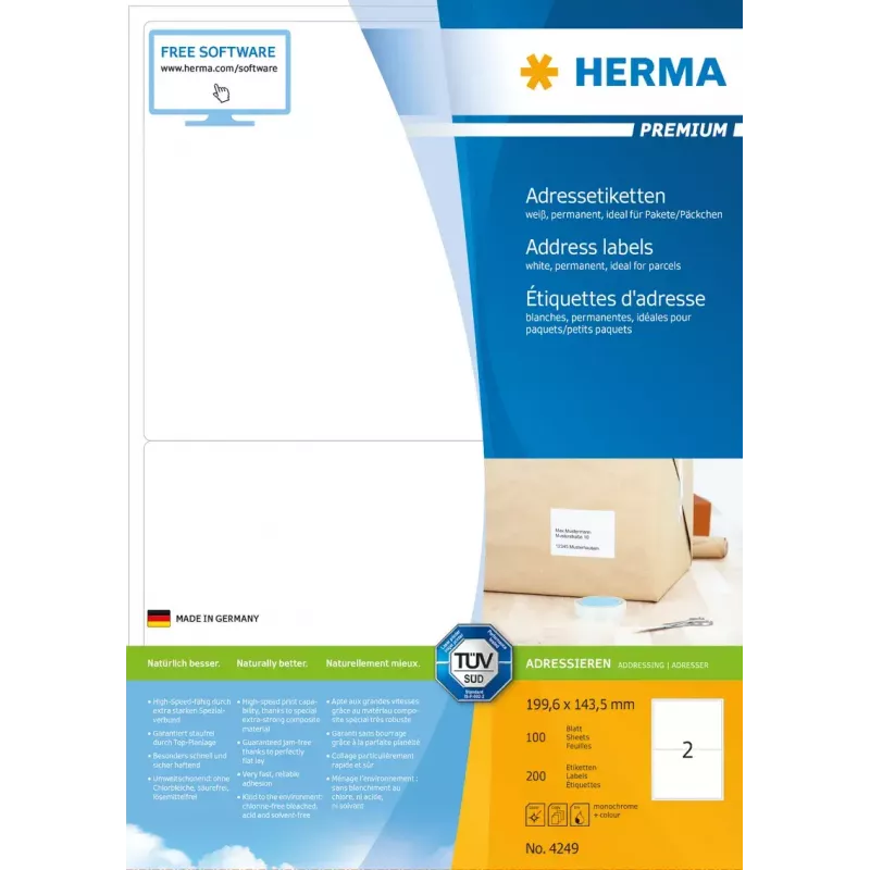Etiquetas de direcciones Premium HERMA A4 199,6x143,5 mm 200 unidades