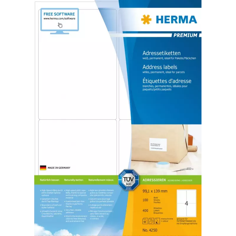 Etiquetas de direcciones Premium HERMA A4 99,1 x 139 mm 400 unidades