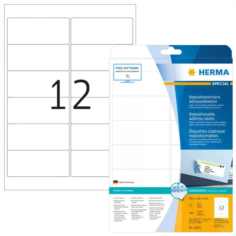 Etiquetas de direcciones despegables HERMA 10017 A4 99,1x42,3 mm