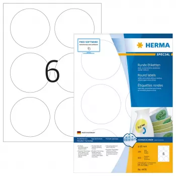 Etiquetas despegables HERMA A4 Ø 85 mm redondas blanco 600 unidades