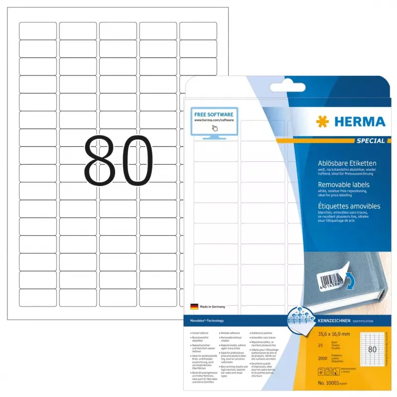 Etiquetas autoadhesivas para impresora HERMA etiquetas despegables A4 35,6 x 16,9 mm
