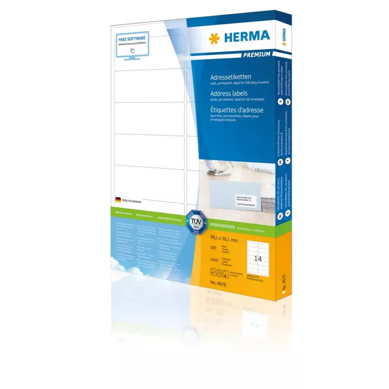 Etiquetas de direcciones Premium HERMA A4 99,1x38,1 mm 1400 unidades