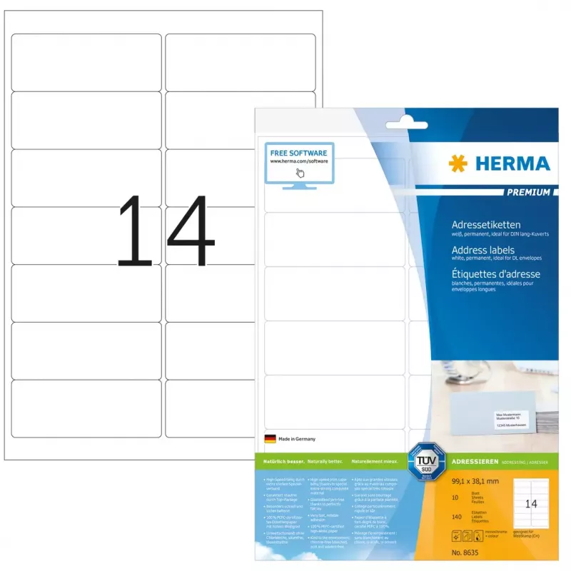 Etiquetas de direcciones Premium HERMA A4 99,1x38,1 mm 140 unidades