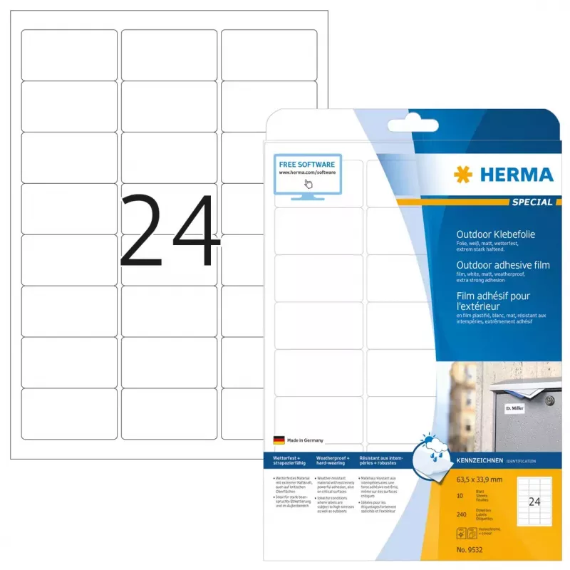 Etiqueta autoadhesiva para impresora HERMA Labels A4 film para exteriores 63,5x33,9 mm