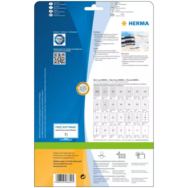 Etiqueta autoadhesiva para impresora HERMA Labels Premium A4 38,1 x 21,2 mm