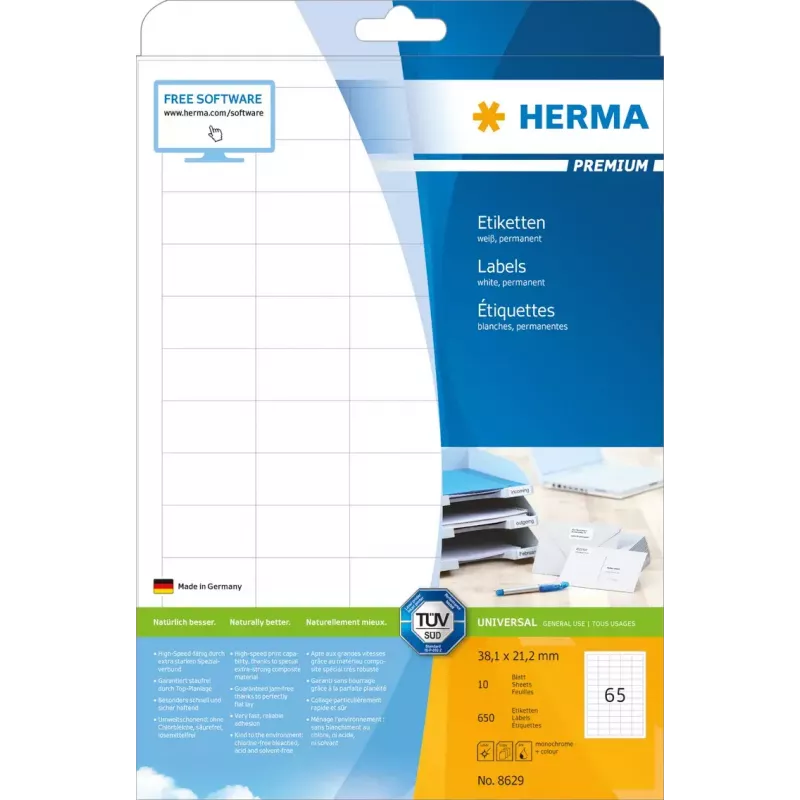 Etiqueta autoadhesiva para impresora HERMA Labels Premium A4 38,1 x 21,2 mm