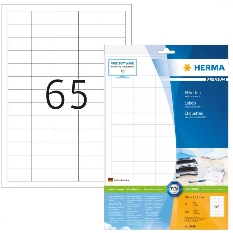 Etiqueta autoadhesiva para impresora HERMA Labels Premium A4 38,1 x 21,2 mm