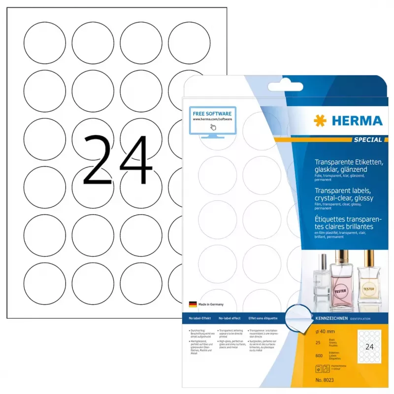 Etiqueta de impresora autoadhesiva HERMA 8023 A4 Ø 40 mm