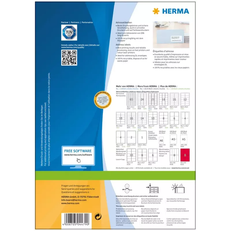 Etiquetas de dirección Premium HERMA A4 88,9x33,8 mm 1600 uds.