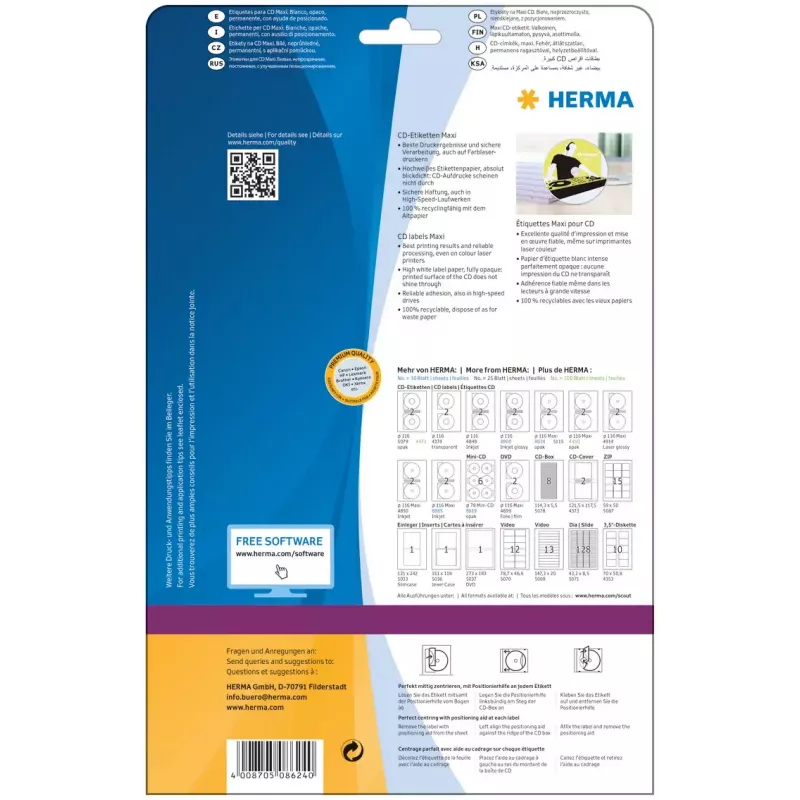 Etiqueta de impresora autoadhesiva HERMA Etiquetas para CD Maxi A4 Ø 116 mm