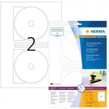 Etiqueta de impresora autoadhesiva HERMA Etiquetas para CD Maxi A4 Ø 116 mm