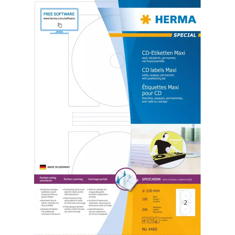 Etiquetas de impresora autoadhesivas HERMA Etiquetas para CD Maxi A4 Ø 116 mm