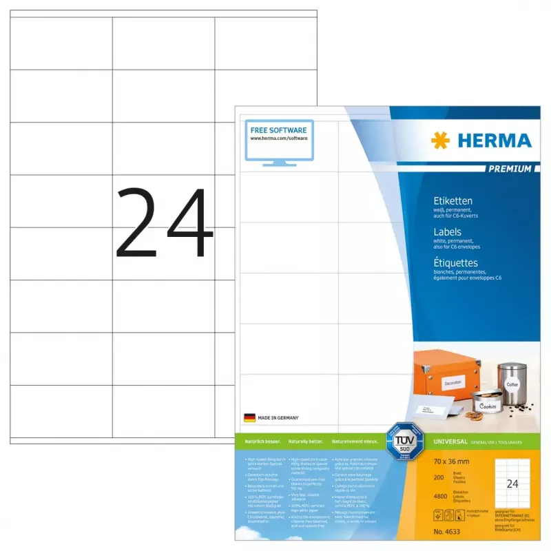 Etiquetas HERMA Premium A4 70x36 mm blanco papel mate 4800 uds.