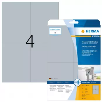 Etiquetas autoadhesivas HERMA Etiquetas de placa de características A4 105x148 mm plateado adherencia extra fuerte film mate 100 uds.