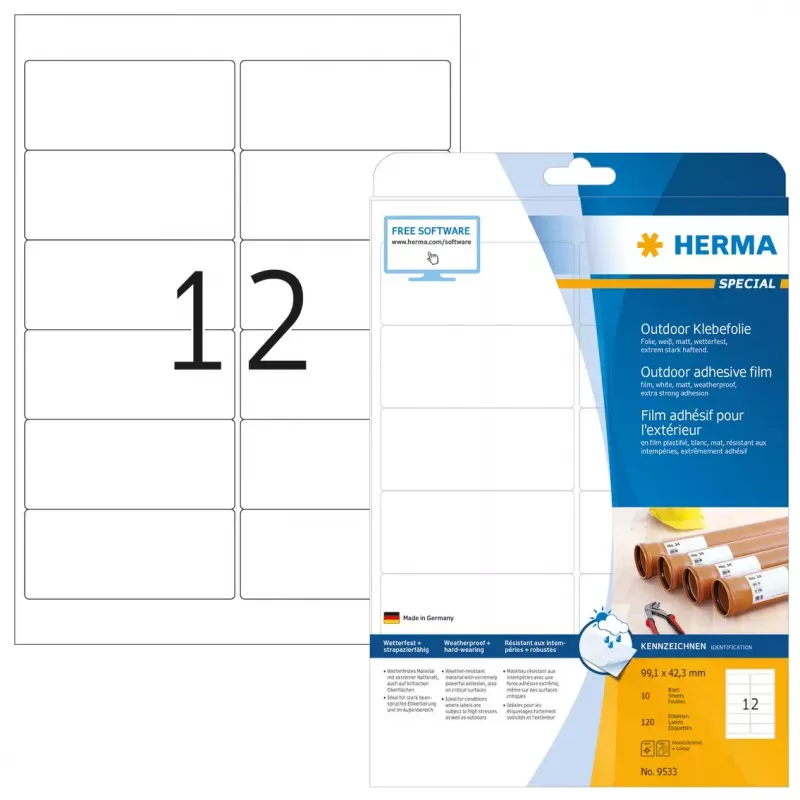 Etiquetas de impresora autoadhesivas HERMA Labels A4 film para exteriores 99,1x42,3 mm