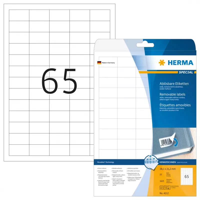 Etiqueta autoadhesiva para impresora HERMA 1625 uds. A4 38,1x21,2 mm