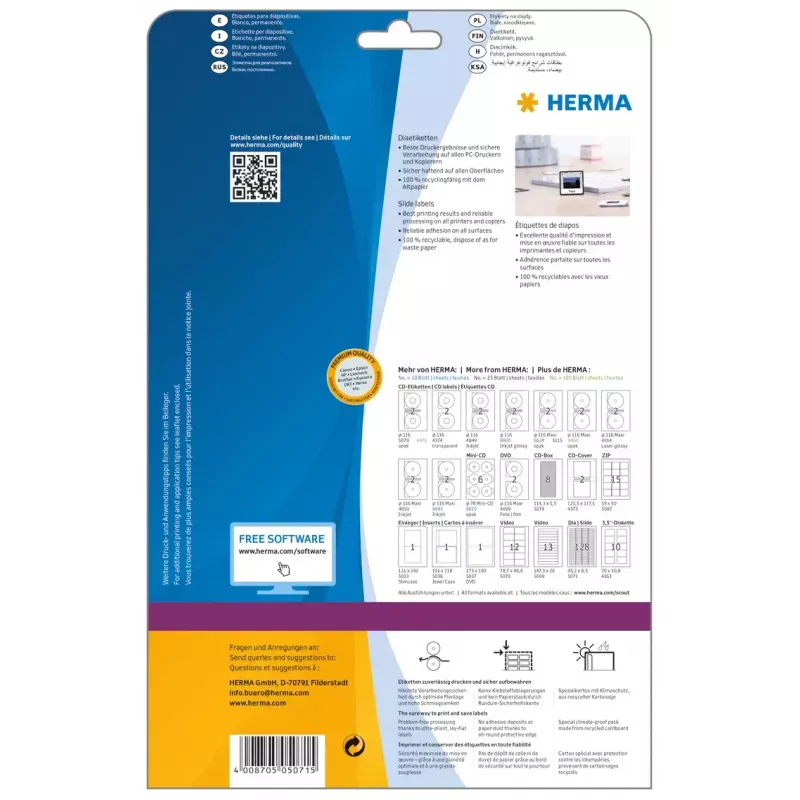 Etiquetas para diapositivas HERMA A4 43,2 x 8,5 mm papel blanco mate 3200 uds.