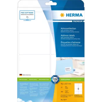 Etiquetas de direcciones Premium HERMA 5077 A4 99,1 x 67,7 mm 200 uds.