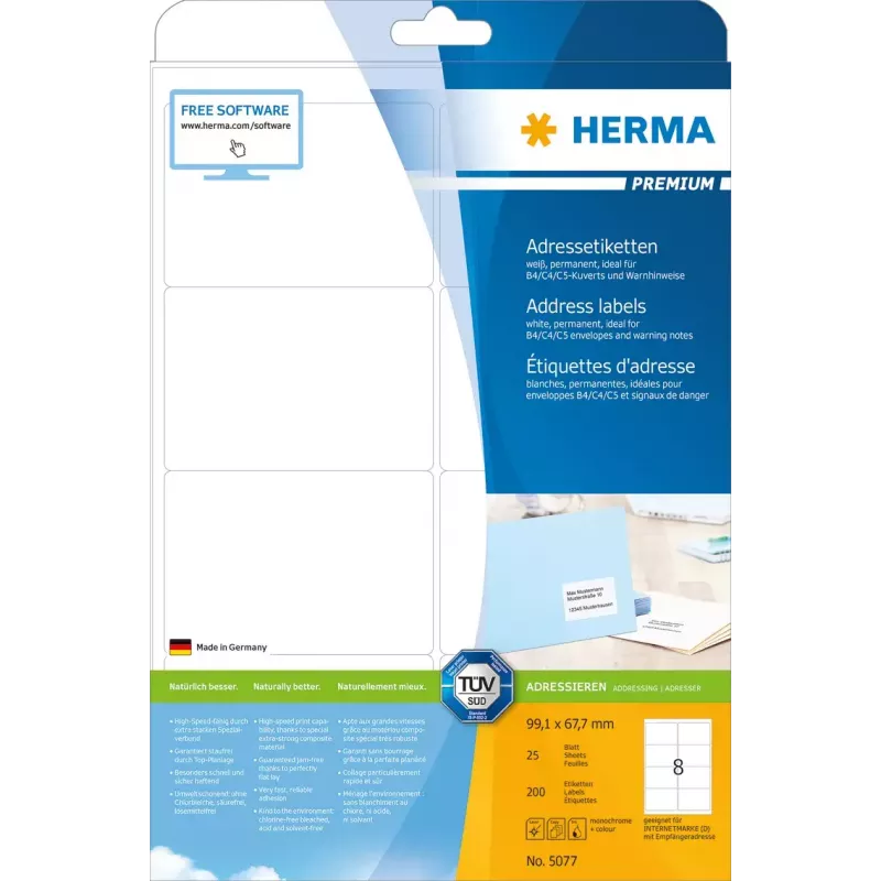 Etiquetas de direcciones Premium HERMA 5077 A4 99,1 x 67,7 mm 200 uds.